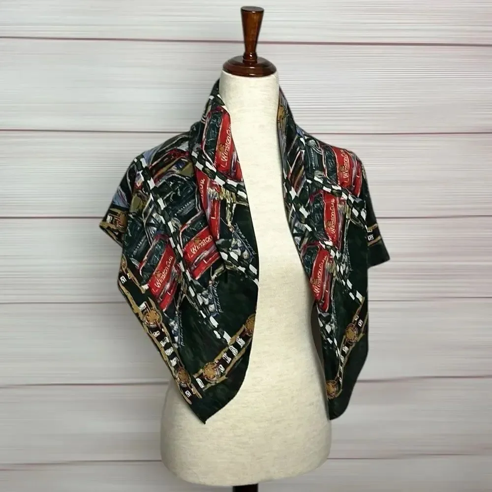 Vintage Silk Scarf Richard Wallich NASCAR Winston Cup Green Multicolor